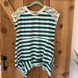 Anthropologie Little Yellow Button Striped Top